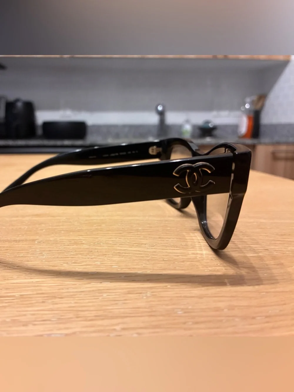 CHANEL Black Acetate Rectangular Glasses with Silver CC Accent